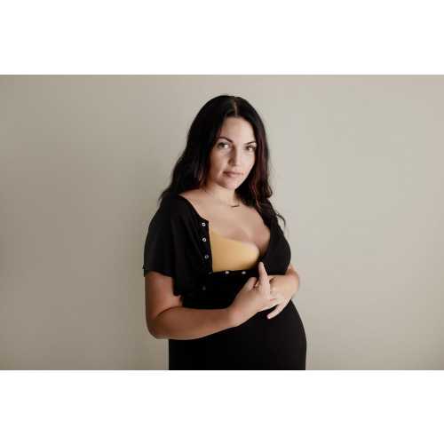 Three Little Tots Ribbed Black Labor and Delivery Nursing Hospital Gown- Pajamas & Breastfeeding