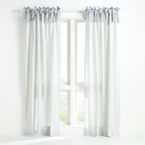 96" Blue Organic Cotton Windowpane Plaid Curtain Panel