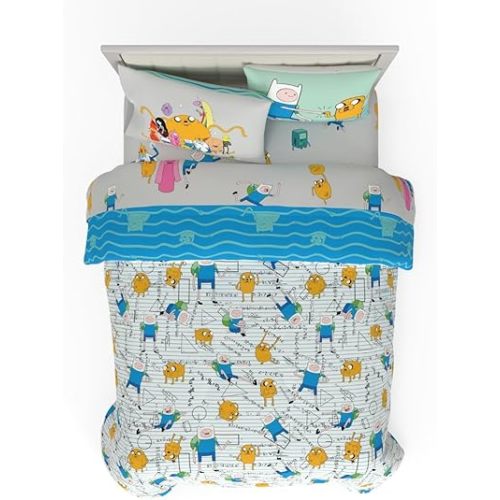 Franco Adventure Time Finn & Jake Bedding 7 Piece Super Soft Cozy Reversible Comforter and Sheet Set with Sham, Full, (Officially Licensed Product)