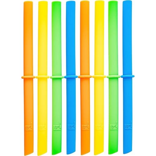 Elk and Friends Adult & Kid's Reusable Silicone Straws with Stopper for 12oz, 14oz & 16oz Mason Jars or Tumblers | Pack of 8 Straws | 7.9" Length