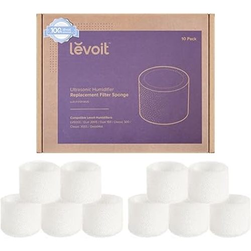 LEVOIT 10-Pack Top Fill Humidifier Replacement Filters, Capture Particles to Improve Humidification Efficiency, for Classic160, Dual150, Dual200S, Classic300(S), LV600S, OasisMist450S, Superior6000S