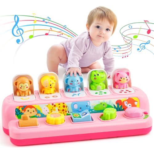Duchong Toys for 1 Year Old Girls, Interactive Pop Up Toy with Music & Light, Montessori Learning Toys for Infant Baby Toddler 9-12-18 Months, First 1st Birthday Gifts for Girls Boys
