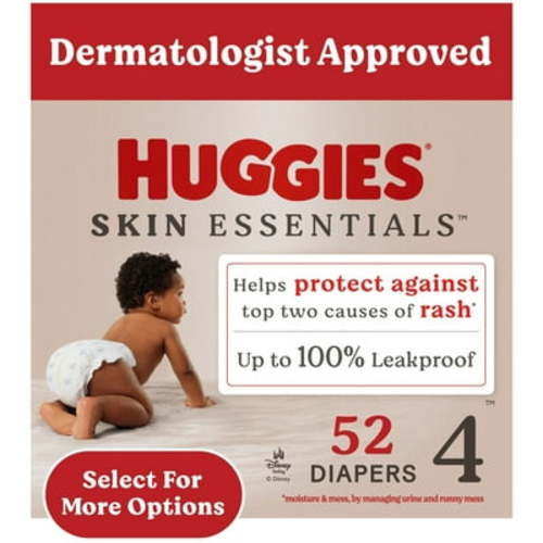 Huggies Skin Essentials Baby Diapers for Sensitive Skin, Size 4 (22-37 lbs), 52 Ct (Select for More)