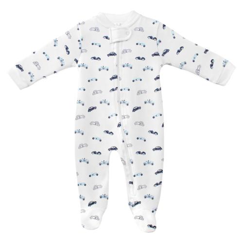 Classic Blue Cars Print Zipper Footie
