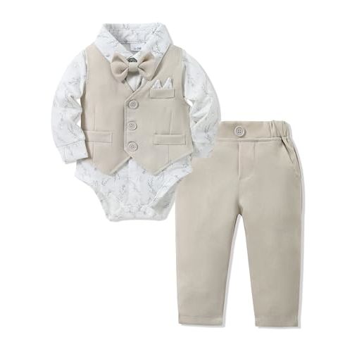 YALLET Baby Boy Clothes Suit 0-24 Months Infant Gentleman Outfits Formal Dress Shirt+Bowtie+Vest+Pants Set Baby Wedding Suits