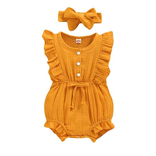 YOUNGER TREE Toddler Baby Girl Ruffled Sleeveless Romper Casual Summer Jumpsuit Cotton Linen Clothes