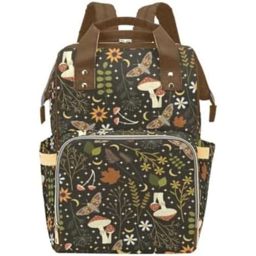 Witchy Diaper Bag, Cottagecore Nappy Bag, Backpack, Newborn Baby Gifts, Cottagecore, Mushrooms, Celestial (Goblincore), Large