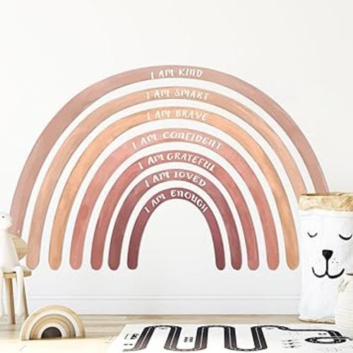 Tinideya 76.77x47.24'' Watercolor Large Rainbow Wall Decal Classroom Wall Decor with Inspirational Quote Peel and Stick Stickers Waterproof Wallpaper for Girls Kids Bedroom Nursery Playroom(Boho)
