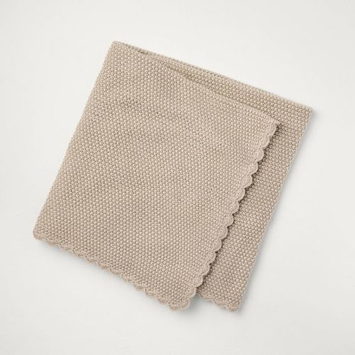 Scalloped Trim Knit Baby Blanket Beige - Hearth & Hand™ with Magnolia: Throw, OEKO-TEX Certified, 30"x40"