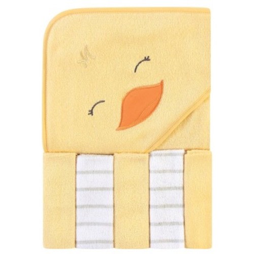 Hudson Baby Infant Unisex Hooded Towel and Five Washcloths, Yellow Duck, One Size