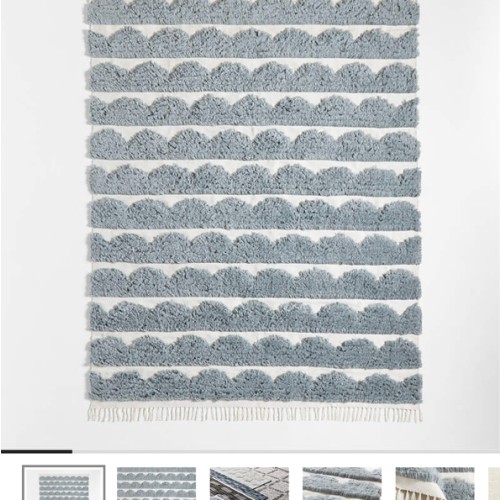 Hi/Low Scallop Mist Blue Flatweave Kids Performance Area Rug 5'x8'