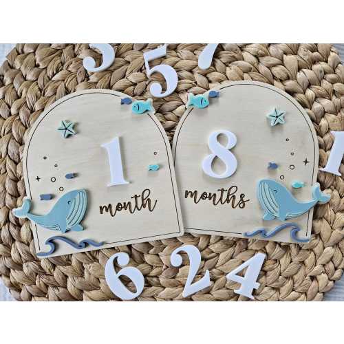 Ocean Whale Monthly Milestone Disc | Baby Monthly Discs for Photos | Interchangeable Numbers Monthly Photo Prop Set | Newborn Photo Prop