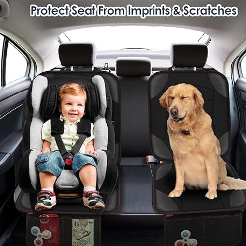 Sinvitron Car Seat Protector for Child Car Seat,Car Seat Mat for Leather Seats,Non-Slip Backing, 2 Mesh Pockets,Waterproof Seat Covers for Cars, Vehicles,Baby (2-Pack) - 2 Pack Back
