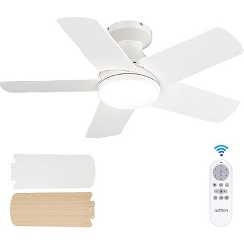 addlon Ceiling Fans with Lights, 32inch Low Profile Ceiling Fan with Light and Remote Control, Flush Mount, Reversible, 3CCT, Dimmable, Quiet, White Small Ceiling Fan for Bedroom Indoor/Outdoor Use