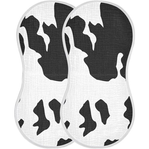 Muslin Baby Burp Cloths Set of 1, Soft Absorbent Animal Cow Print Muslin Washcloths, Bibs, Face Towel for Newborn Boys Girls, 22 x 11 Inch