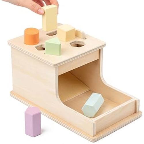 Busy edition Montessori Toys Object Permanence Box with 6 Wooden Blocks,Montessori Toys for Babies 6-12 Months,Wooden Baby Toys for 1 Year Old Infants Toddlers,Ball Drop Toy for 1 2 3 Year Old
