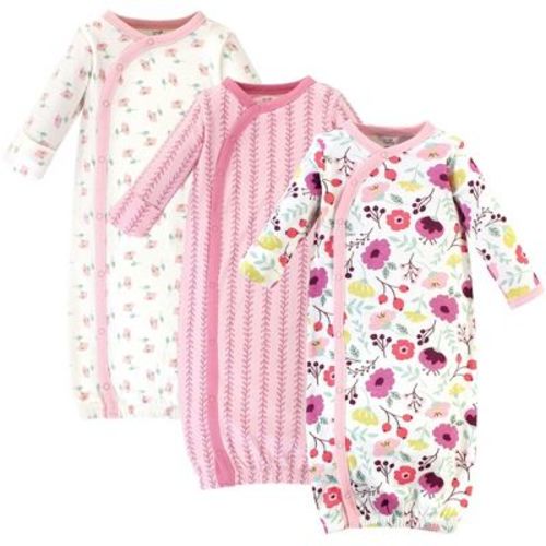Touched By Nature Baby Girl Organic Cotton Side-closure Snap Long-sleeve Gowns 3pk, Botanical, 0-6 Months
