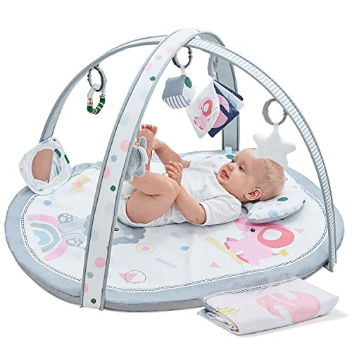 Baby Play Mat, ibabejoy Stage-Based Play Gym with 2 Machine Washable Mat Covers for Newborn to Toddler, 7 in 1 Activity Mat for Infant Sensory & Motor Skills Development, Thicker Non-Slip