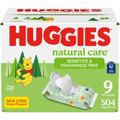 Huggies Natural Care Sensitive Baby Wipes, Unscented, Hypoallergenic, 99% Purified Water, 3 Flip-Top Packs (168 Wipes Total)