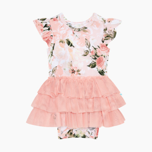 Posh Peanut Ruffled Cap Sleeve Tulle Skirt Bodysuit - Vintage Pink Rose, 3-6 Months