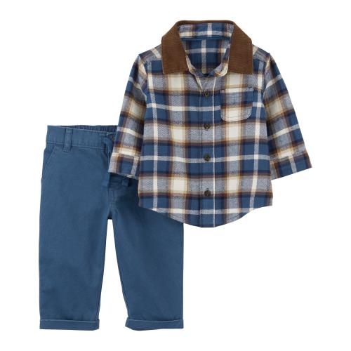 Baby 2-Piece Plaid Shirt & Pant Set  - Style,Blue Plaid