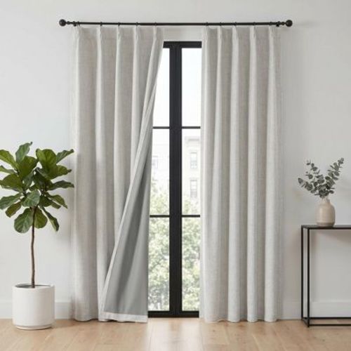 JoyDeco 100% Blackout Thermal Insulated White Curtains with Pinch Pleat & Back Tabs, 2 Panels - 40" x 63"