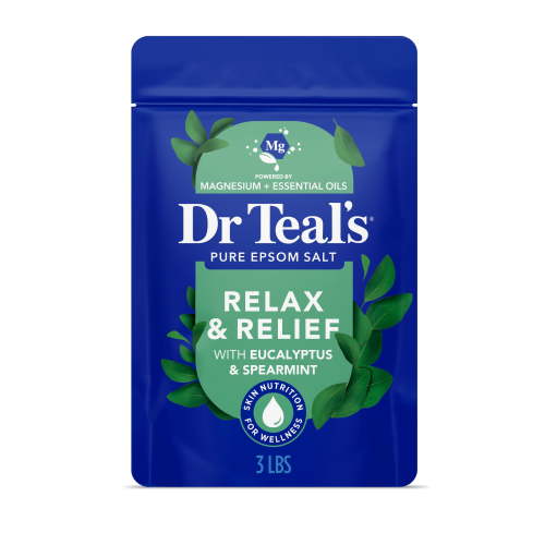 Dr Teal's Epsom Salt Magnesium Soak with Eucalyptus & Spearmint, 3 lbs for Muscle Relaxation