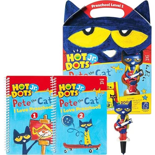 Educational Insights Hot Dots Jr. Pete the Cat - I Love Preschool Set with Interactive Pen, Math & Reading Workbooks, 200+ Multi-Subject Lessons, Ages 3+