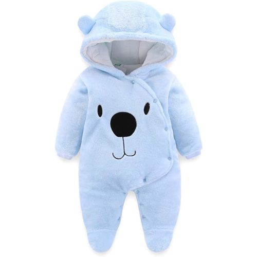 ALLAIBB Baby Newborn Snowsuit Winter Hooded Footie Fleece Jumpsuit for Infant Girls Boys