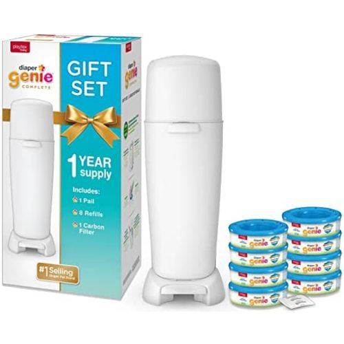 Diaper Genie Baby Registry Set | Includes Diaper Genie Complete Diaper Pail, 8 Refill Bags, & 1 Carbon Filter for Odor Control | Great Gift Idea for Baby Registry & Shower