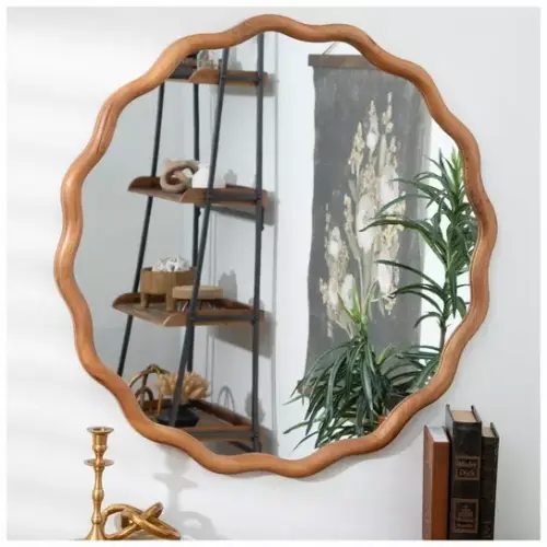 Round Wavy Wood Wall Mirror
