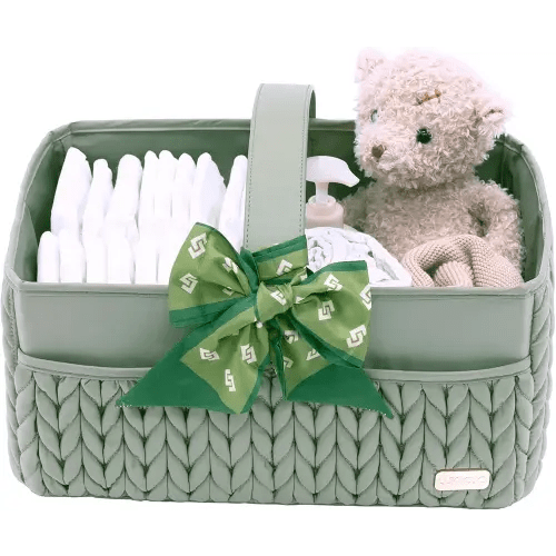 Luxurious Baby Diaper Caddy, Nursery Storage Basket for Newborn Essentials, Travel Baby Basket for Diapers Baby Wipes, Organizer Tote Bag Storage Bin, Baby Shower Gifts(mint green)