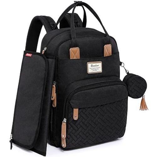 RUVALINO Diaper Bag Backpack, Multifunction Travel Pack Maternity Baby Changing Bags, Large Capacity, Waterproof, Black