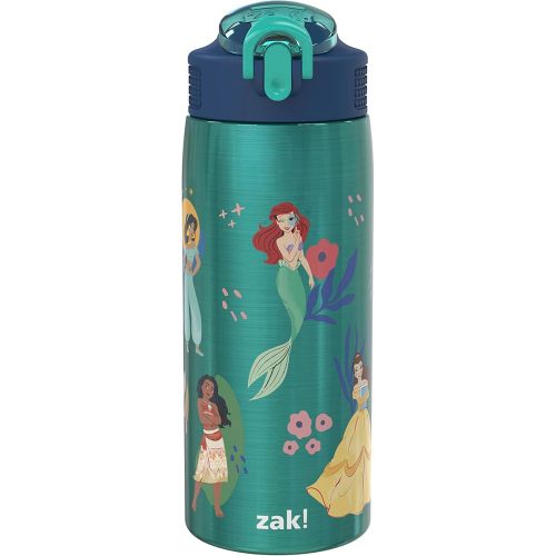 Zak Designs Disney Princess Water Bottle for Travel and At Home, 19 oz Vacuum Insulated Stainless Steel with Locking Spout Cover, Built-In Carrying Loop, Leak-Proof Design (Disney Princess)