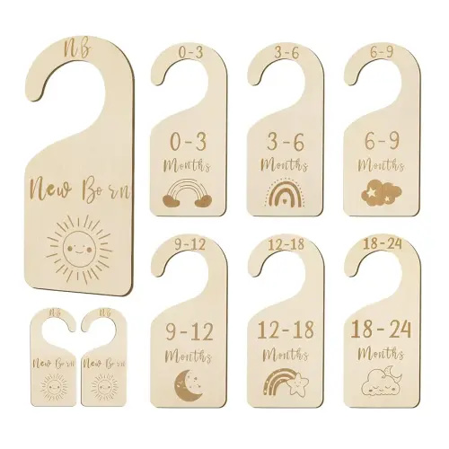Baby Closet Dividers, Wooden Double Sided Nursery Clothes Size Separators for Newborn to 24 Months, Neutral, 7 Pcs