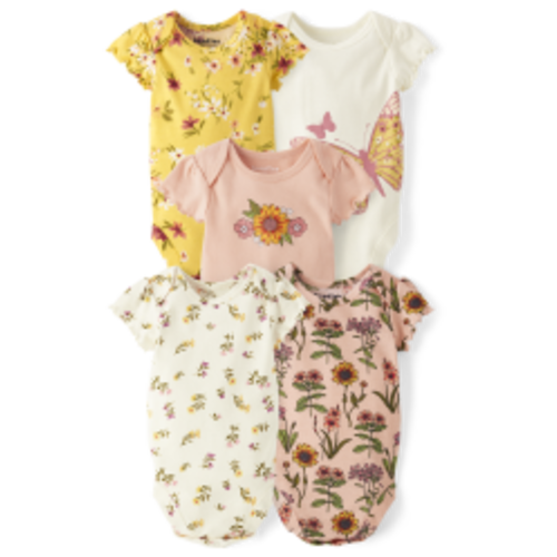 Baby Girls Floral Bodysuit 5-Pack - Peach pink