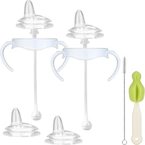 Sippy Cup Conversion Kit for Philips Avent Natural Baby Bottle, Transition Kit from Bottles, 4 Soft Sippy Spout Nipples, 2 Weighted Straw Attachments, 2 Bottle Handles and 2 Kinds Cleaning Brushes