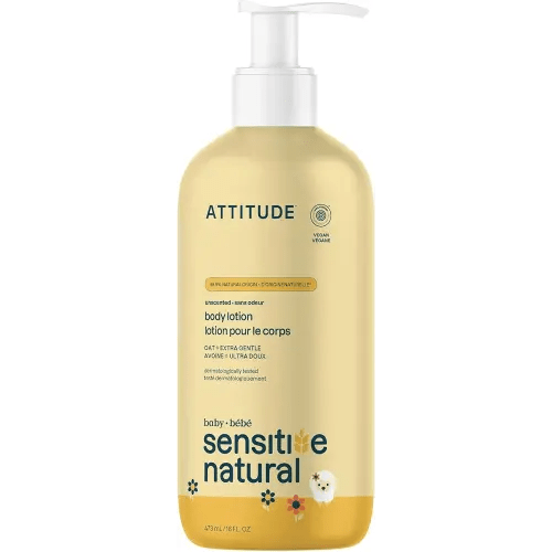 ATTITUDE Body Lotion for Baby, EWG Verified, Plant and Mineral-Based Ingredients, Vegan Personal Care Products, Sensitive Skin, Unscented, 16 Fl Oz