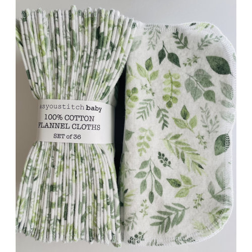 Handmade. Cloth Baby Wipes . 8x8 cotton flannel. Eco friendly reusable washable cloth wipes and/or napkins. Eucalyptus Leaves