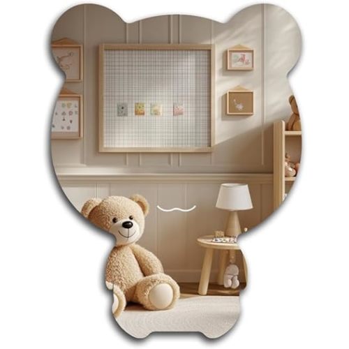 Teddy Bear Unbreakable Acrylic Mirror Non-Glass Shatterproof Mirror Acrylic Wall Mirror Decorative Mirrors Frameless Home Mirrors for Home Room Decoration (11.81 x 15.75 inch)