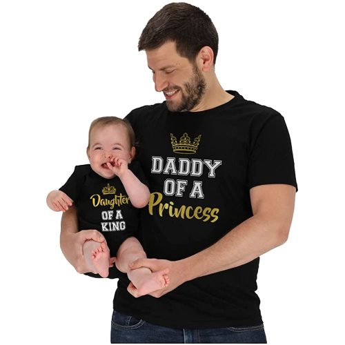 Tstars Daddy of a Princess Daughter of a King Dad and Baby Matching Outfits Gifts for New Dads Fathers Day Shirts Set
