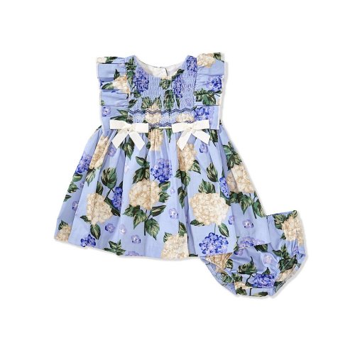 Bonnie Jean Baby Girls Newborn-24 Months Ruffle-Sleeve Hydrangea-Printed Poplin Fit-And-Flare Dress