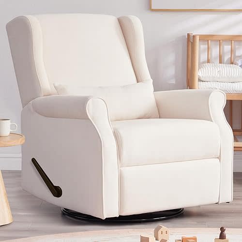 Nursery Swivel Glider Recliner,Rocking Chair Nursery with Footrest,Rocking Recliner Chair for Nursery,Glider Rocker Recliner for Living Room & Bedroom,Beige