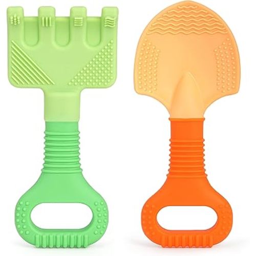 Gardening Tool Baby Teething Toys, Baby Essentials, Shovel & Rake Teething Toys for 3-6 6-12 Months, Food Grade Silicone Teether Infant Toy, First Gifts Christmas Stocking Stuffers for Babies BPA Free