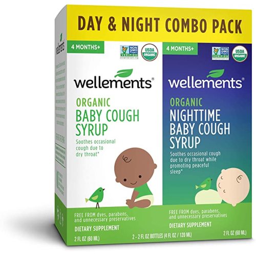 Wellements Organic Baby Cough Syrup Day & Night Value Combo Pack | Daytime & Nighttime Baby Cough Relief, Calms Dry Throats * USDA Organic | (2) 2 Fl Oz. Bottles, 4 Months+