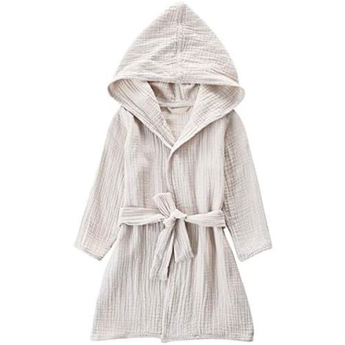 Organic Cotton Toddler Bathrobe, Soft and Breathable Baby Robe for Kid, Boy& Girl Hooded Robe Muslin (size 6-8)