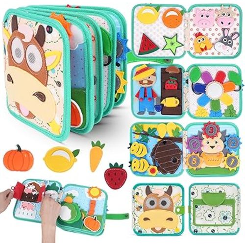 Cobelae Busy Book for Toddlers 1-3, Montessori Toys Busy Board for 1 Year Old, Felt Toddler Quiet Book, Educational Learning Activity Books, Kids Travel Toys, Gifts for Boys & Girls Ages 1+
