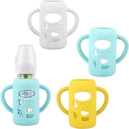 3 Pack Baby Bottle Handles, Silicone Sleeves for Dr Brown's Glass Baby Bottles, Anti Breakage Baby Bottle Holder, Compatible Dr. Brown's Natural Narrow Glass Baby Bottles 4 oz