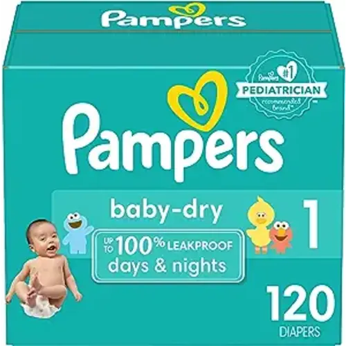 Pampers Baby Dry Diapers - Size 1, 120 Count, Absorbent Disposable Diapers