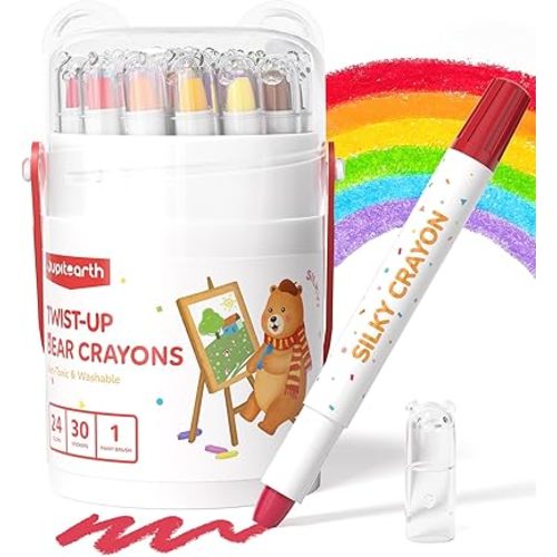 JUPITEARTH 24 Color Twist Crayons for Toddlers 1-3 and Kids 4-8, Non-Toxic Washable Crayons 2-4, Ultra-Silky Easy-Grip Art Supplies, Ideal Coloring Gift for Boys and Girls